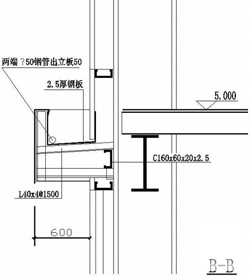 雨蓬大样600（墙架在外）节点构造详图纸