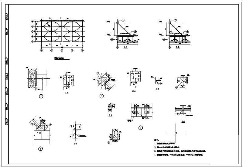 5m钢结构雨篷节点构造详图纸cad
