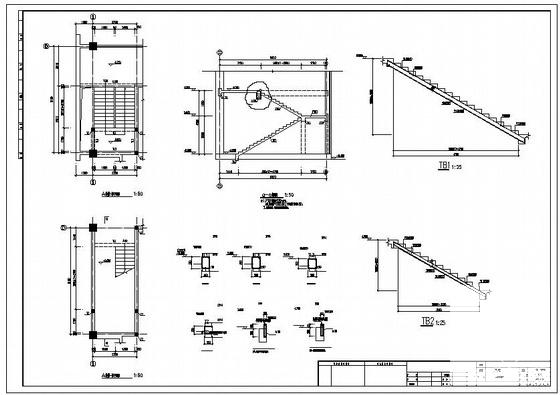 3层框架楼梯结构节点构造详图纸cad
