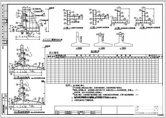 钢筋混凝土挡土墙大样及墙表通用图纸cad