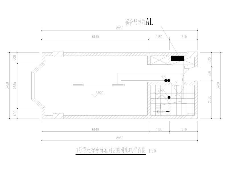 1号学生宿舍标准间2照明配电平面图