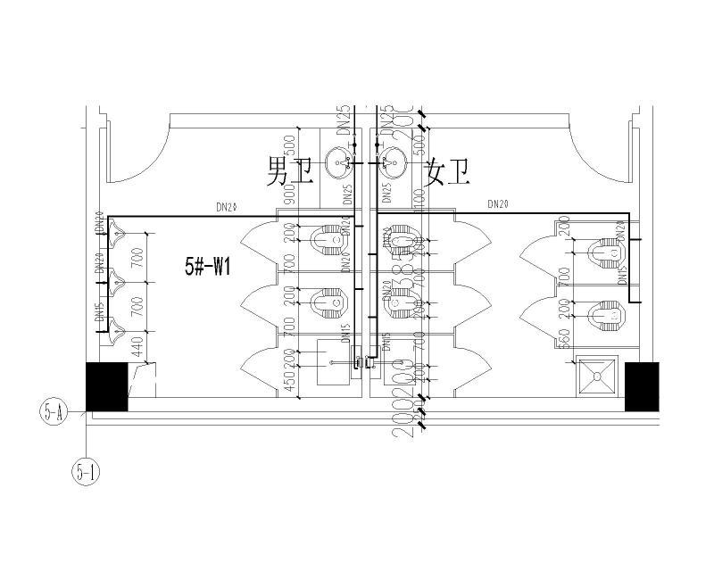 首层卫生间给水平面图