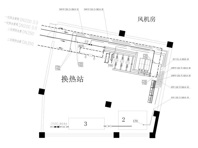 换热站自控仪表电缆敷设平面图