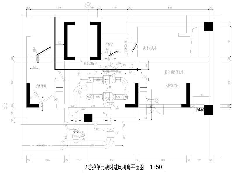 A防护单元战时进风机房平面图