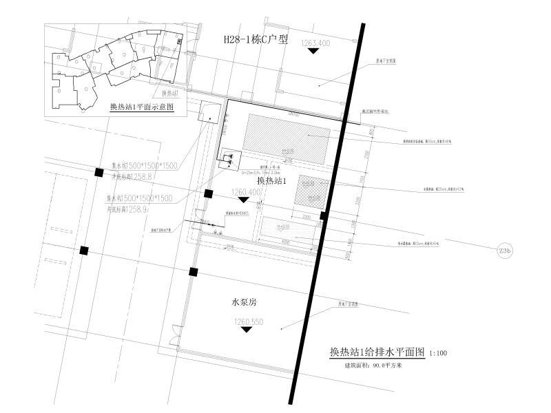 换热站1给排水平面图