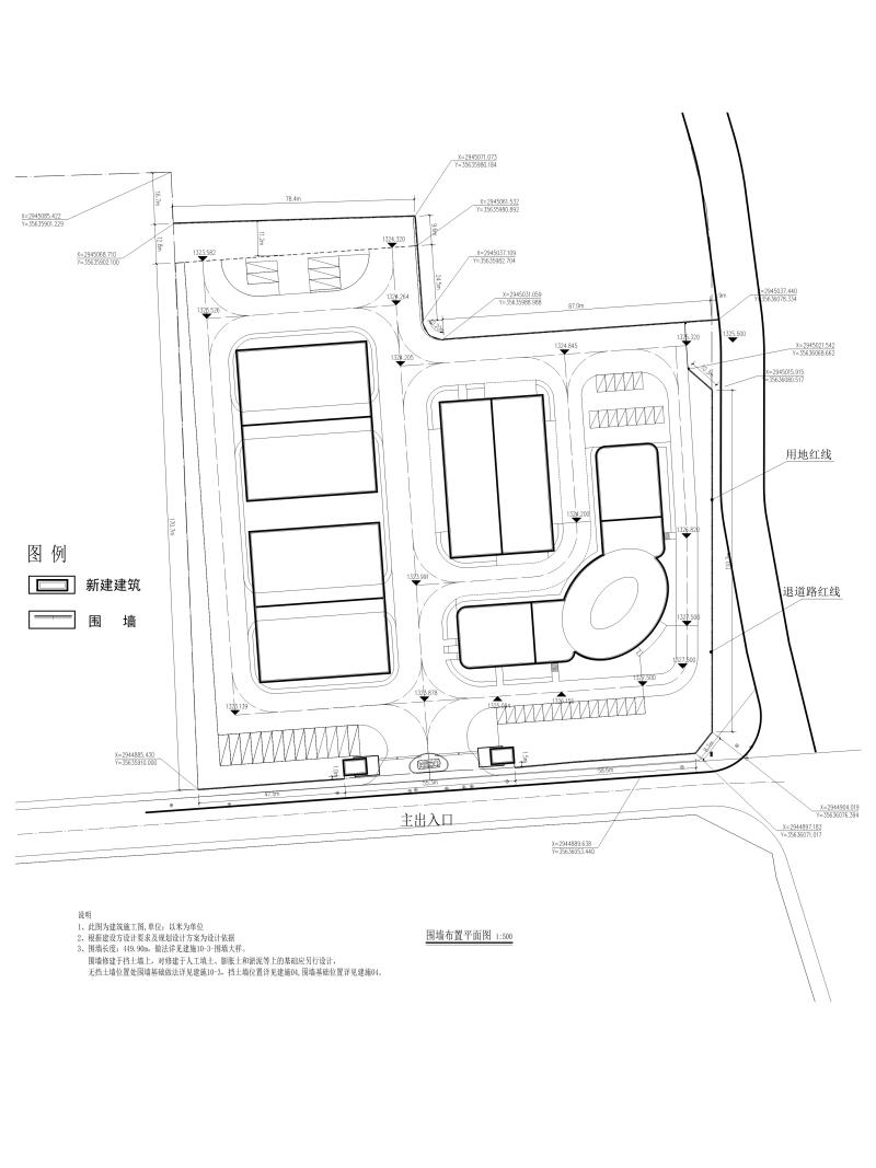 [贵州]农产品交易市场室外景观工程施工图围墙布置平面图