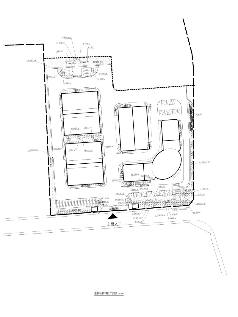 [贵州]农产品交易市场室外景观工程施工图地被植物种植平面图