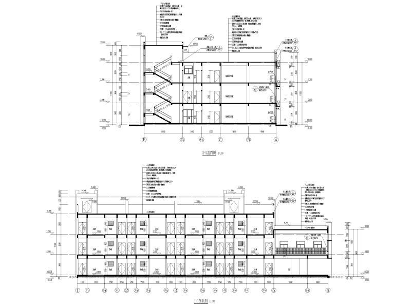 三层框架结构公租房配套幼儿园建筑施工图 剖面图