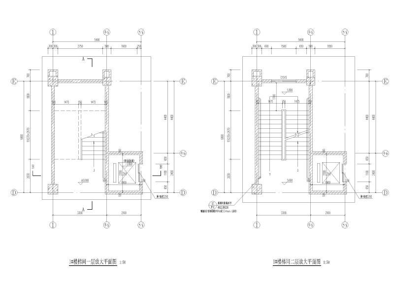 三层框架结构公租房配套幼儿园建筑施工图 楼梯间放大平面图