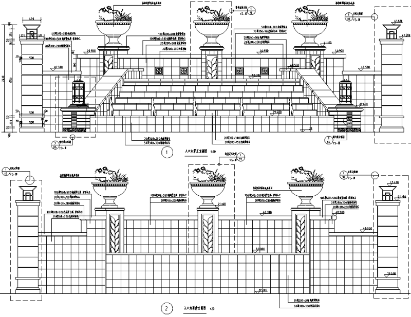住宅入口跌水景墙灯柱节点详图设计 (3)