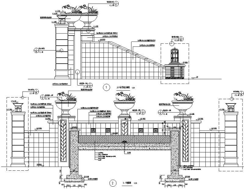 住宅入口跌水景墙灯柱节点详图设计 (4)