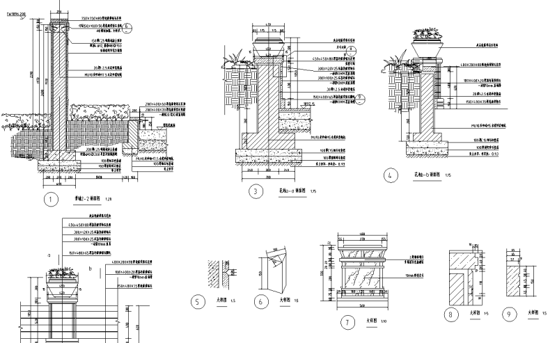 学校入口景墙、铁艺门节点详图设计 (3)