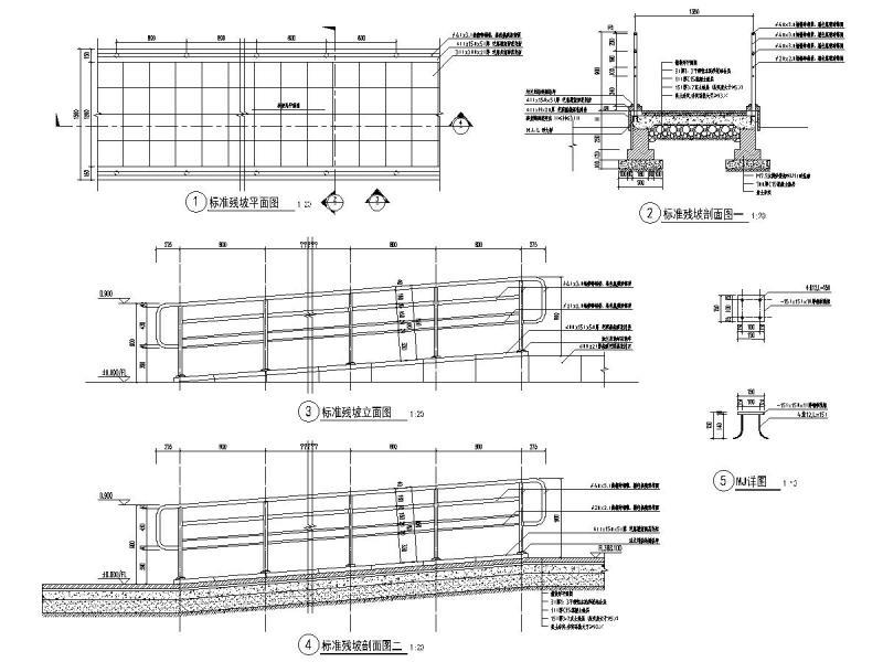 标准残坡及栏杆详图
