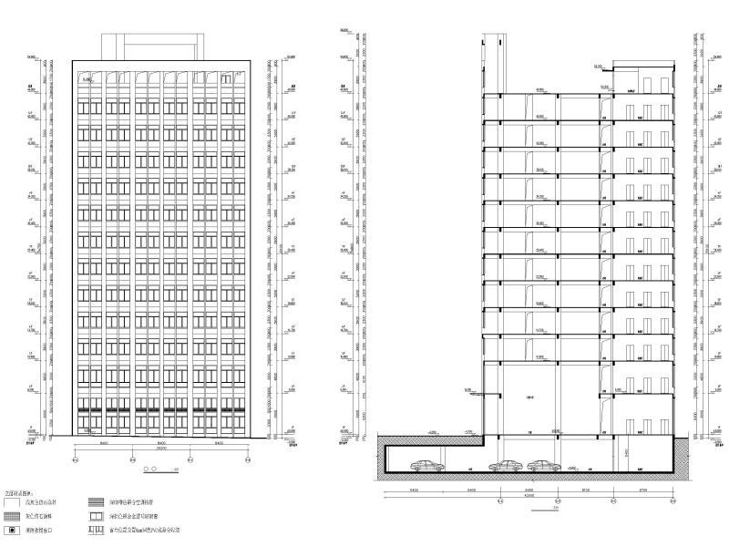 服饰产业园丙类高层厂房建筑施工图 立面图、剖面图