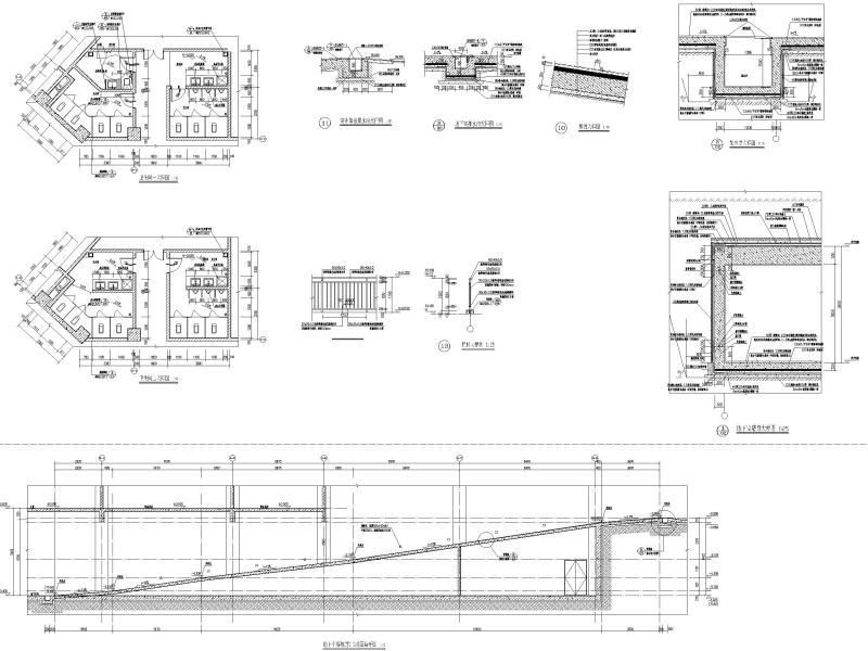 服饰产业园丙类高层厂房建筑施工图 地下车库坡道2-2剖面展开图