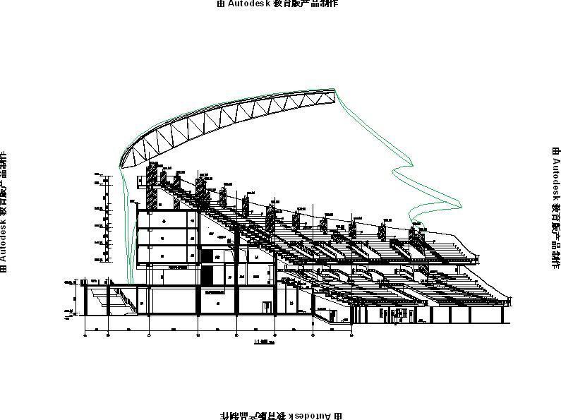 多层金属屋面国家级足球训练馆建筑剖面图