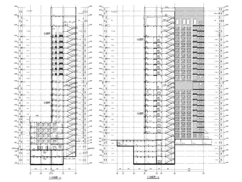 高层框剪医院骨科综合楼建筑施工图 剖面图