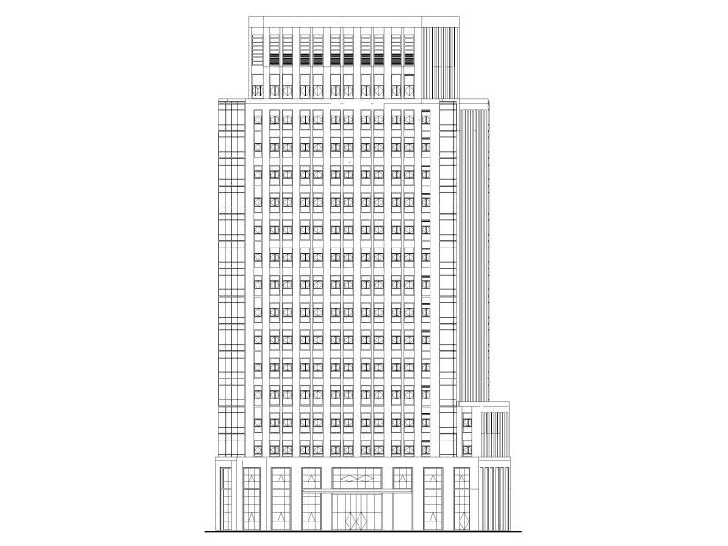 莲湖大厦16层框筒结构办公楼建筑施工图 立面图1