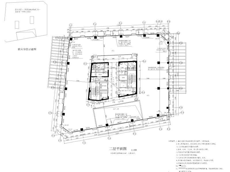 莲湖大厦16层框筒结构办公楼建筑施工图 二层平面图