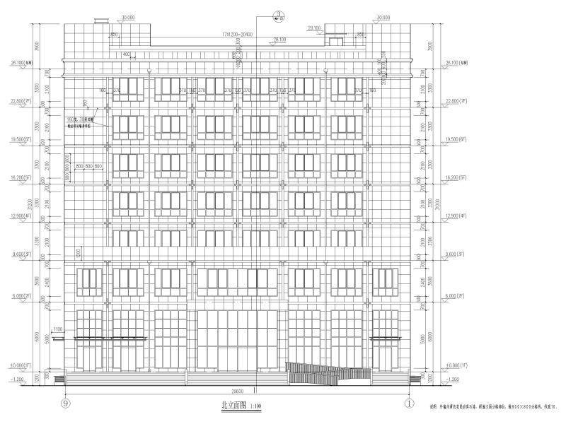 7层框架结构商务办公楼建筑施工图 立面图2