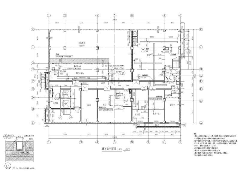 7层框架结构商务办公楼建筑施工图 地下室平面图