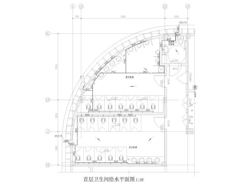 首层卫生间给水平面图