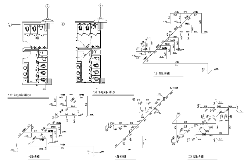 卫生间平面大样及给水系统