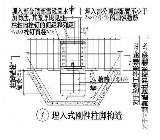 埋入式刚性柱脚构造节点详图纸cad