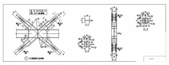 交叉支撑在横梁交叉点处的连接节点构造详图纸cad