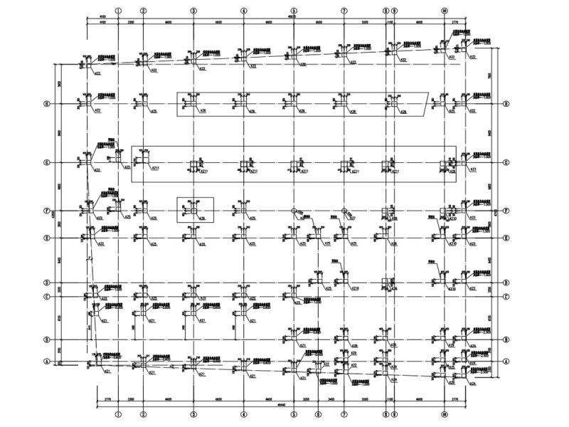 基础顶~-0.050m标高框架柱平面布置图
