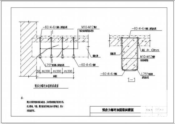 预应力螺杆加固梁斜截面节点构造详图纸cad