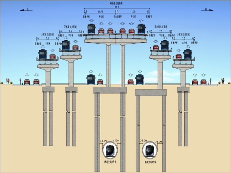 地铁8 号线与主线桥梁关系示意图