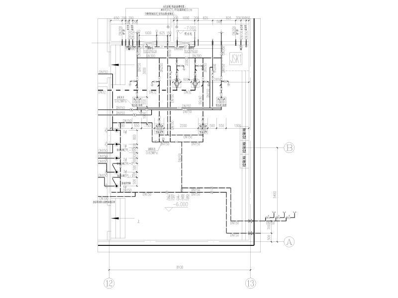 消防泵房管线平面图