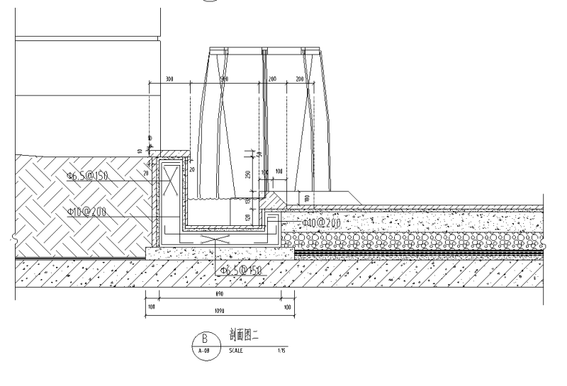 住宅区水池、花钵剖面配筋详图 (2)