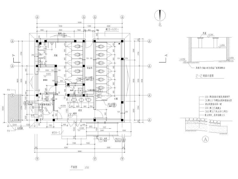 长9.8米宽9.1米单层89平米砌体结构市区公厕建施图 平面图