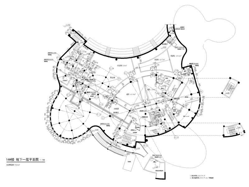 青田旅游度假渔村餐厅建筑施工图 地下一层平面图