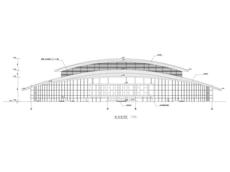 吉林大型四层框架剪力墙结构剧院建筑施工图 立面图2