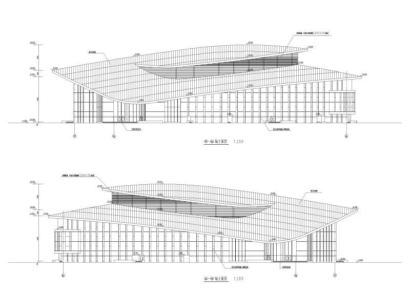 吉林大型四层框架剪力墙结构剧院建筑施工图 立面图3
