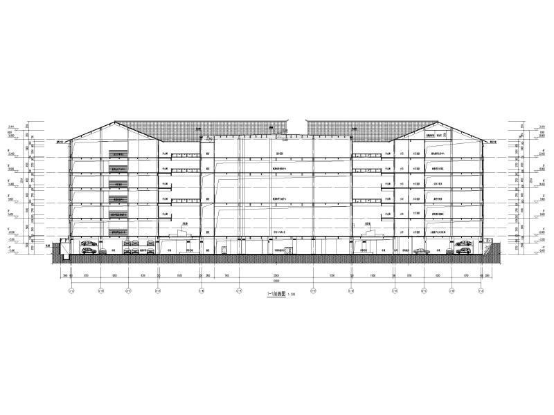 地上6层钢框架结构中医药体验馆建筑施工图 1-1剖面图