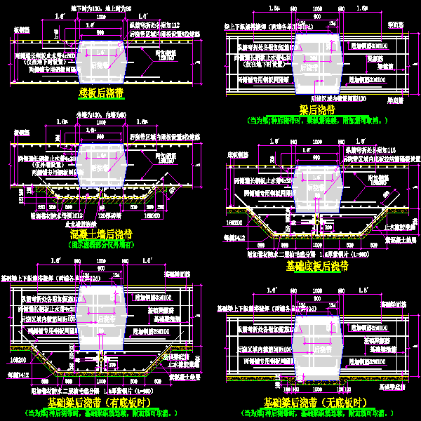常用后浇带节点构造CAD详图纸(基础底板)(dwg)