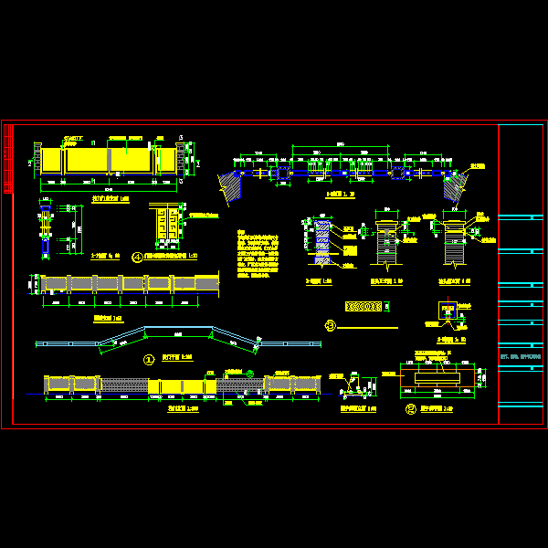 一份校门、围墙、题字碑大样详细设计CAD图纸