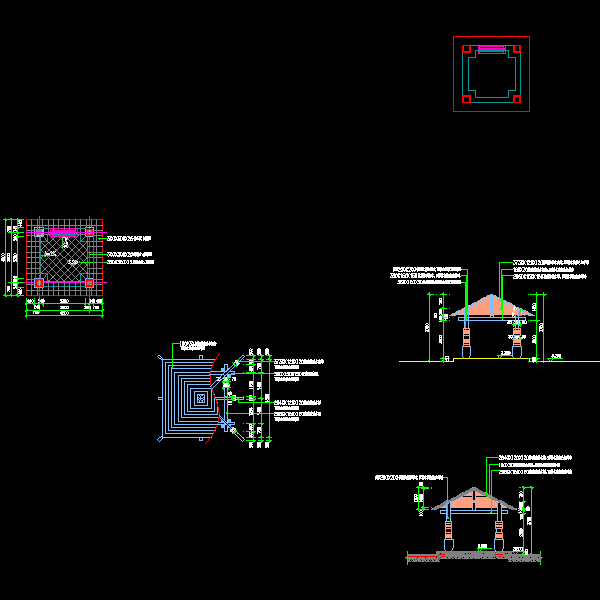 四角亭CAD施工图纸(dwg)