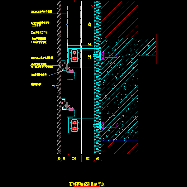 一份石材幕墙标准竖剖dwg格式节点详细设计CAD图纸