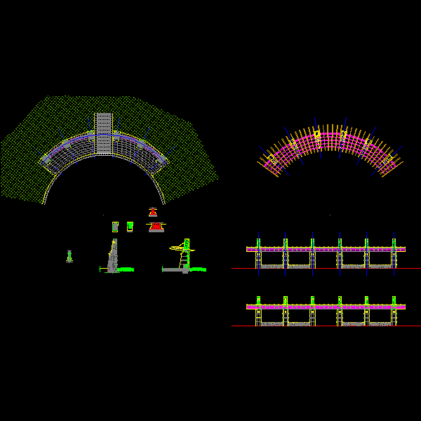 一份弧形廊架dwg格式施工详细设计CAD图纸