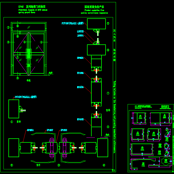 一份幕墙地弹门装配节点构造详细设计CAD图纸