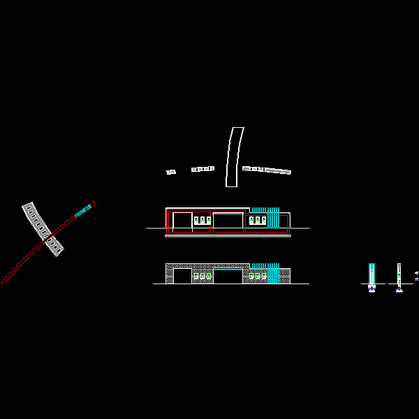 小区弧形景墙施工CAD详图纸(dwg)