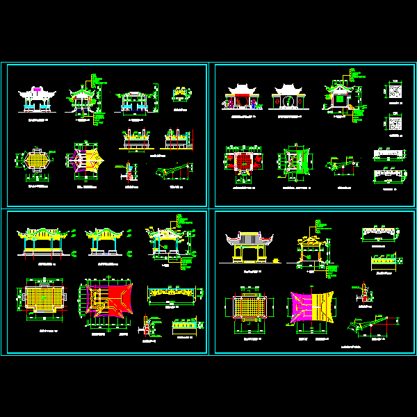 长六角亭设计CAD施工图纸(dwg)