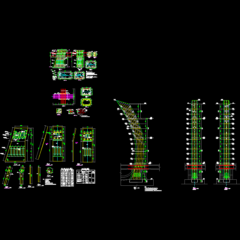 一份95m长独塔预应力混凝土斜拉桥主塔1#节段节点CAD详图纸设计(dwg)