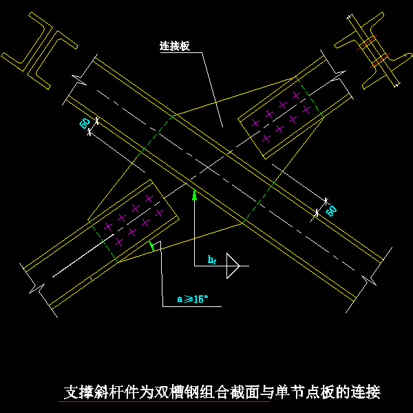 63 支撑斜杆件为双槽钢组合截面与单节点板的连接.dwg