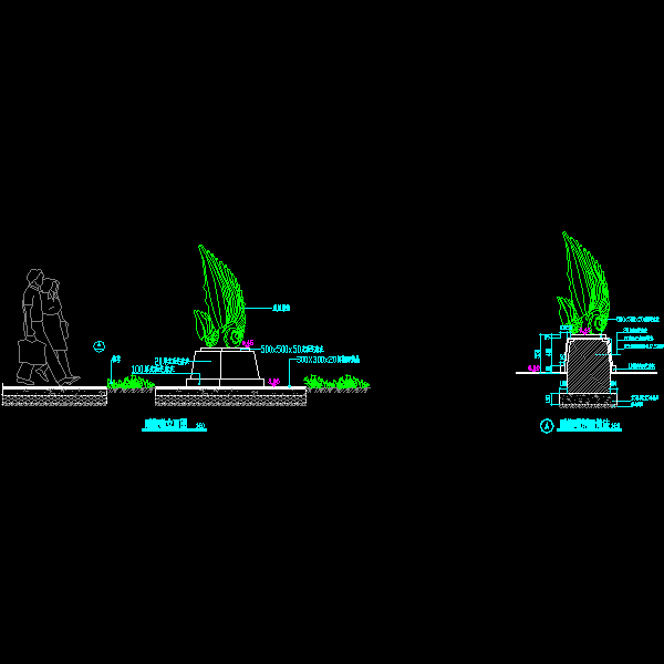 居住区景观雕塑墩施工CAD详图纸(dwg)